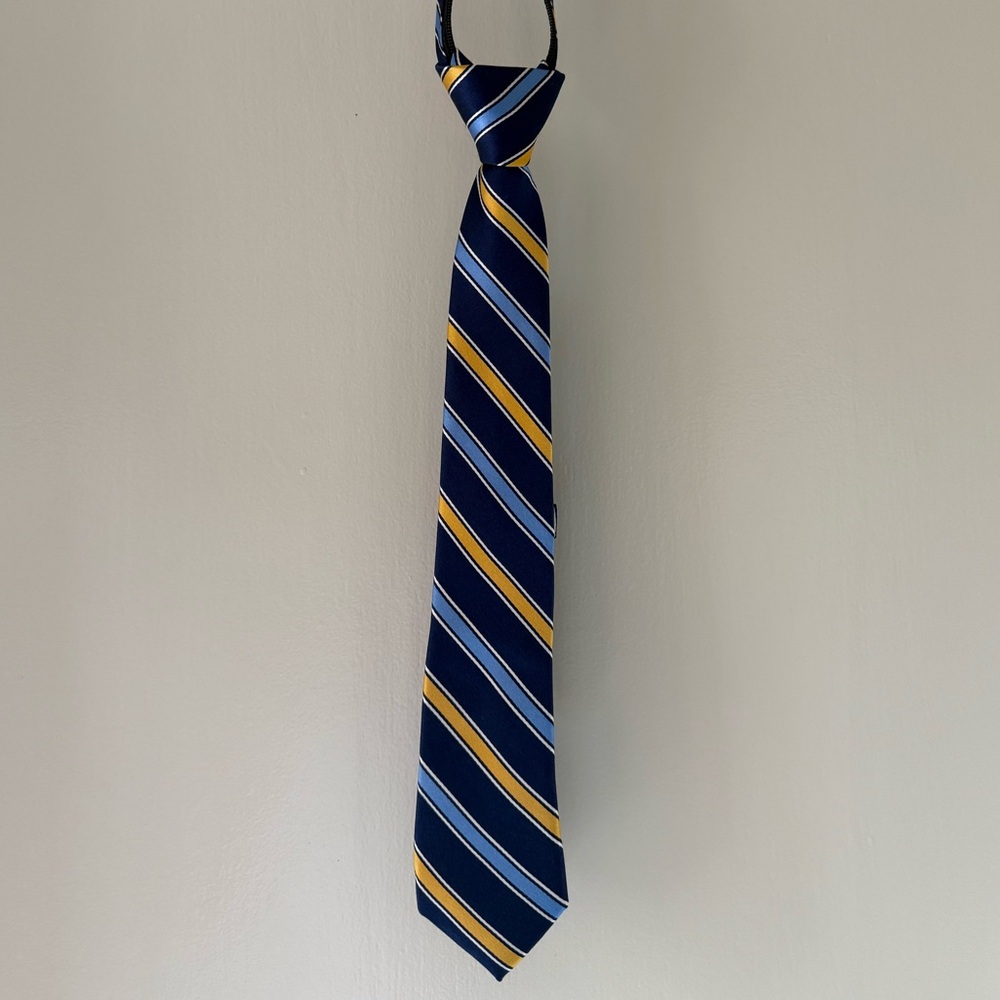 Nordstrom Kids Yellow Blue White Stripe 100% Silk Zippered Tie Adjustable Neck